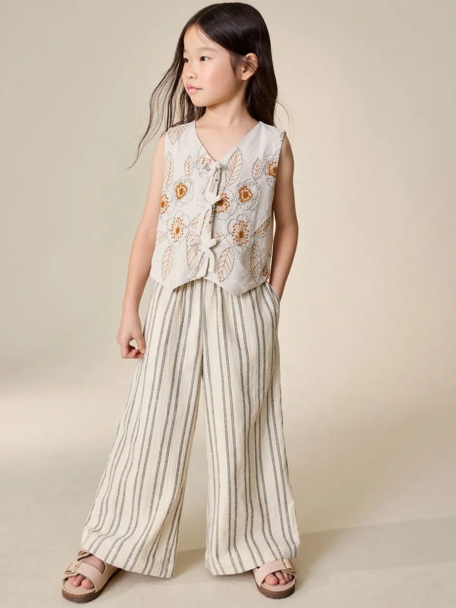 Next neutre - Ensemble gilet brodé et pantalons jambe large (3-16ans) Discount