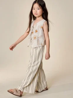 Next neutre - Ensemble gilet brodé et pantalons jambe large (3-16ans) Discount