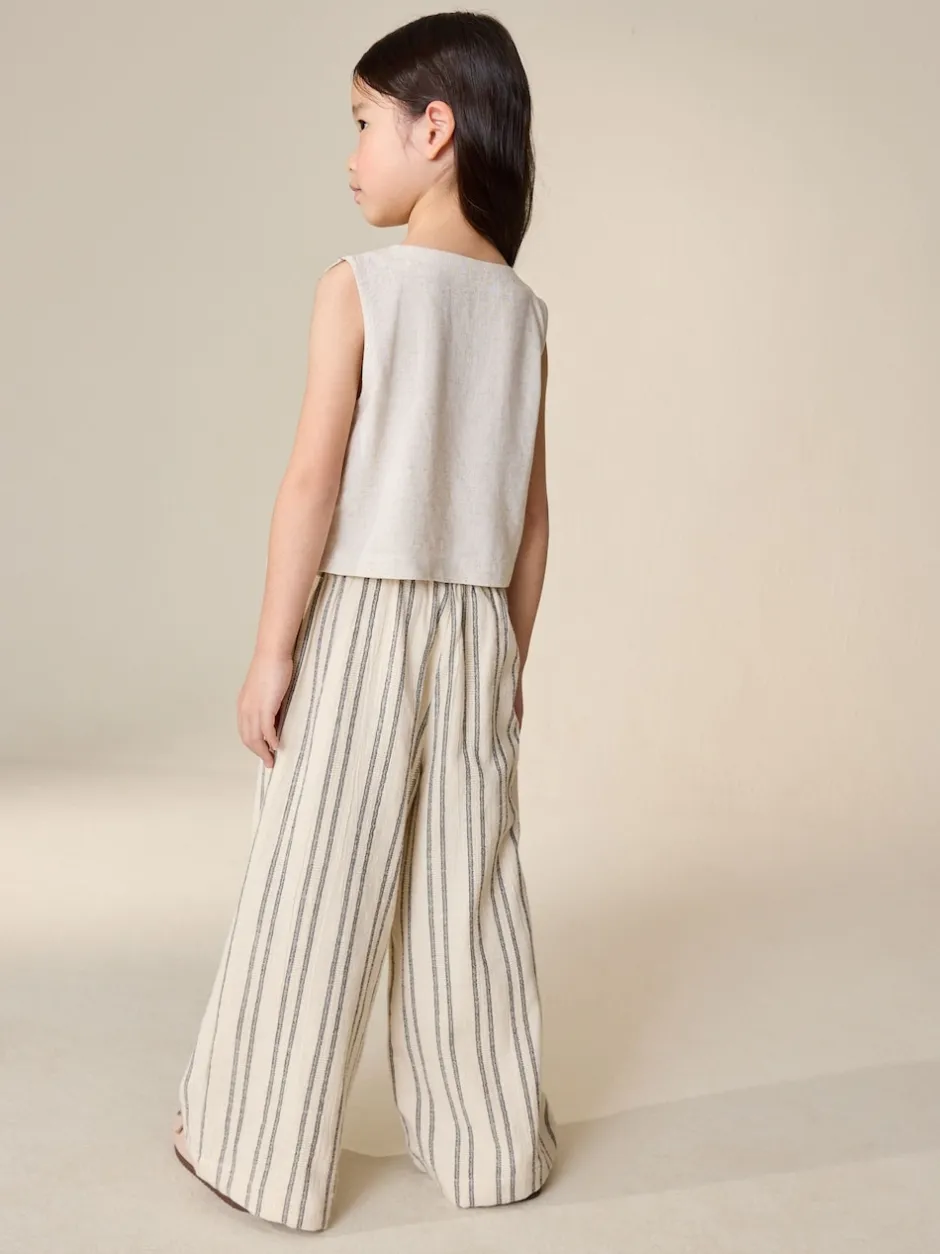 Next neutre - Ensemble gilet brodé et pantalons jambe large (3-16ans) Discount