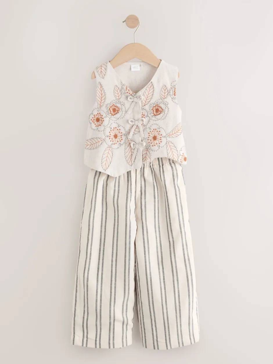 Next neutre - Ensemble gilet brodé et pantalons jambe large (3-16ans) Discount