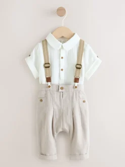 Next neutre - Ensemble pantalon-chemise et bretelles bébé 3 pièces (0mois-2ans) Outlet