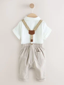 Next neutre - Ensemble pantalon-chemise et bretelles bébé 3 pièces (0mois-2ans) Outlet