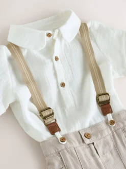 Next neutre - Ensemble pantalon-chemise et bretelles bébé 3 pièces (0mois-2ans) Outlet