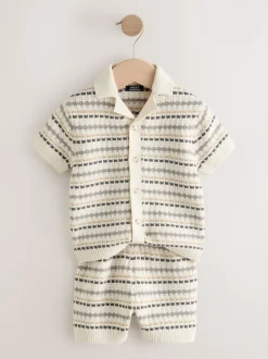 Next neutre - Ensemble polos et shorts texturés en maille à col révéré (3mois-10ans)
