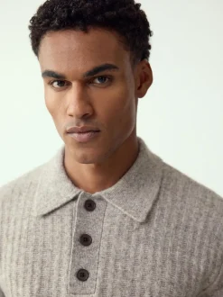 Next neutre - Polo à manches longues en maille côtelée confortable avec laine Hot