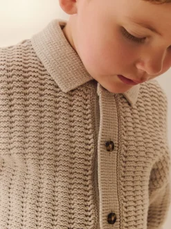 Next neutre - Polo texturé en maille boutonné (3mois-7ans) Clearance