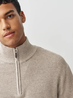 Next neutre - Uni - Pull N.Premium Coupe classique en Coton riche à Texture haut de gamme à col zippé Outlet