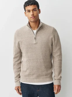 Next neutre - Uni - Pull N.Premium Coupe classique en Coton riche à Texture haut de gamme à col zippé Outlet