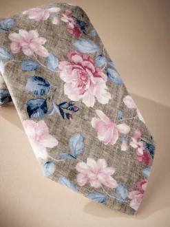 Next Neutre Brown/Rose Fleuri  - Cravate Signature Made in Italie à motif paisley Online