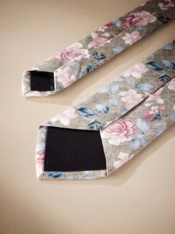 Next Neutre Brown/Rose Fleuri  - Cravate Signature Made in Italie à motif paisley Online