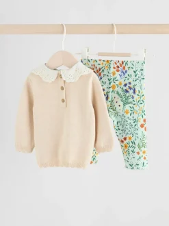 Next Neutre canard/Vert sauge Ditsy - Pull et Leggings en maille Bébé Ensemble 2 Pièces (0mois-3ans) Online