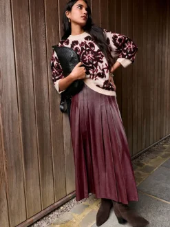 Next Neutre/Bordeaux - Pull à col rond Motif paisley Statement Clearance