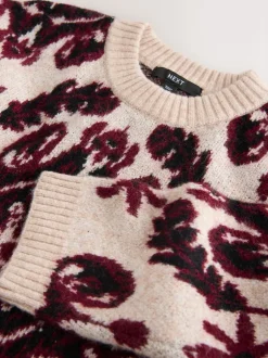 Next Neutre/Bordeaux - Pull à col rond Motif paisley Statement Clearance