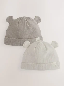Next Neutre/fauve - Lot de 2bonnets côtelés pour bébé Sale