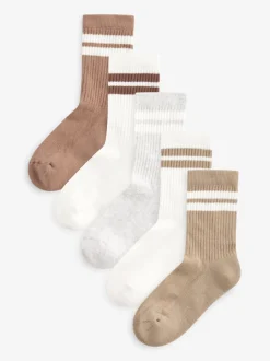 Next - Cushioned Semelle intérieure Cotton Rich Ribbed Tipped Chaussettes 5 Lot Neutre/marron/blanc/gris Discount