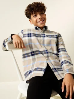 Next Neutre/noir à carreaux - Chemise Oxford à carreaux à manches longues (3-16ans) Outlet