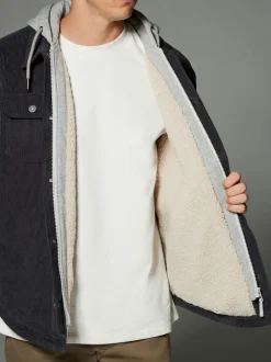 Next Noir - À capuche Velours côtelé Borg Veste-chemise doublée