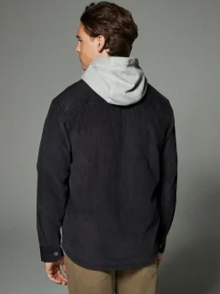 Next Noir - À capuche Velours côtelé Borg Veste-chemise doublée