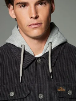 Next Noir - À capuche Velours côtelé Borg Veste-chemise doublée