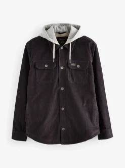 Next Noir - À capuche Velours côtelé Borg Veste-chemise doublée