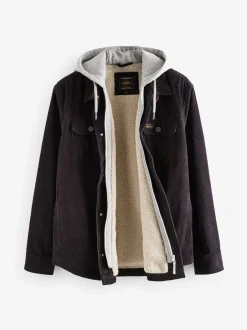 Next Noir - À capuche Velours côtelé Borg Veste-chemise doublée