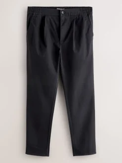 Next Noir - Ajustement droit - Pantalons Chinos extensibles plissés avec taille élastique
