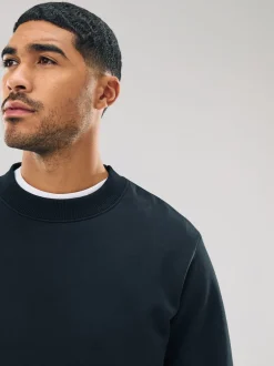 Next - Ajustement régulier - Sweat-shirt épais à Col rond riche en coton Noir Clearance