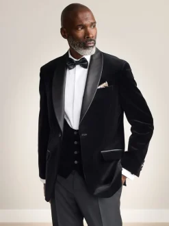 Next Noir - Ajustement régulier - Blazer Signature Pontoglio en velours italien avec revers châle New