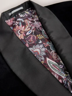Next Noir - Ajustement régulier - Blazer Signature Pontoglio en velours italien avec revers châle New