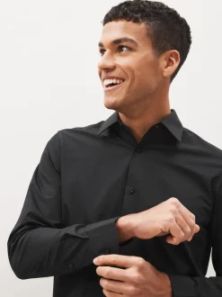 Next - Ajustement régulier - Chemises intelligentes faciles d’entretien à poignets simples Noir Best