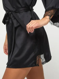Ann Summers Noir - Satin Robe de chambre Cherryann Peignoirs Sale