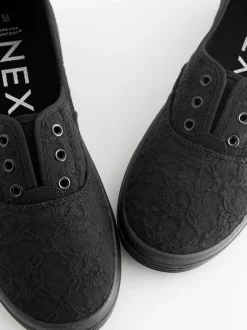 Next Noir - Baskets à enfiler en toile brodée sans lacets Clearance