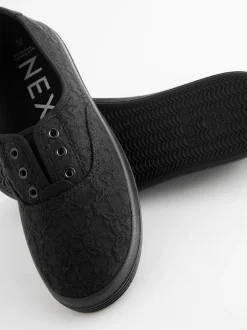 Next Noir - Baskets à enfiler en toile brodée sans lacets Clearance