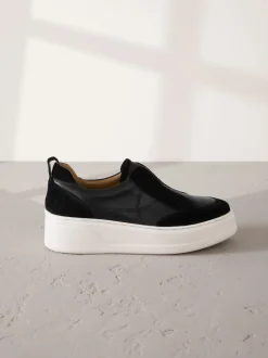 Next Noir - Baskets Signature à plateforme compensée épaisse en cuir Clearance