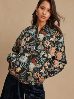 Next Noir - Blouson bomber en jacquard fleuri Clearance