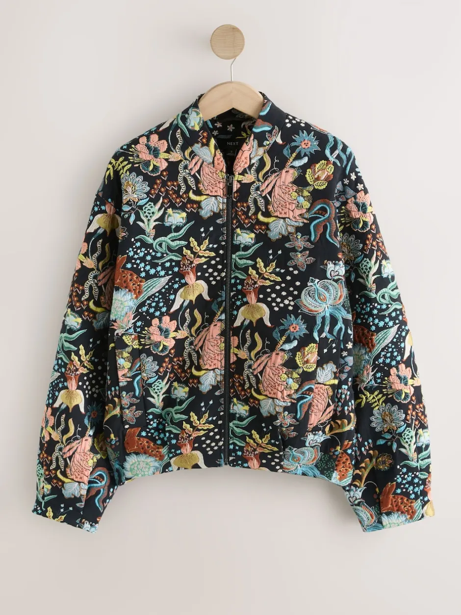 Next Noir - Blouson bomber en jacquard fleuri Clearance