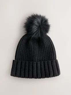 Next - Bonnet à pompon en maille côtelée Noir