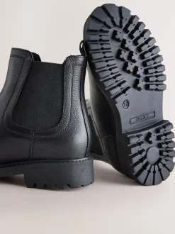 Next Noir - Bottes Chelsea en cuir à doublure chaude New