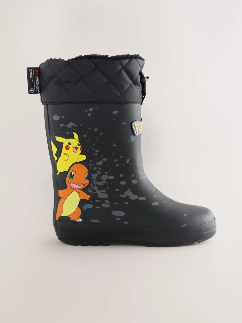 Next Noir - Bottes de pluie Pokemon à doublure chaude Clearance