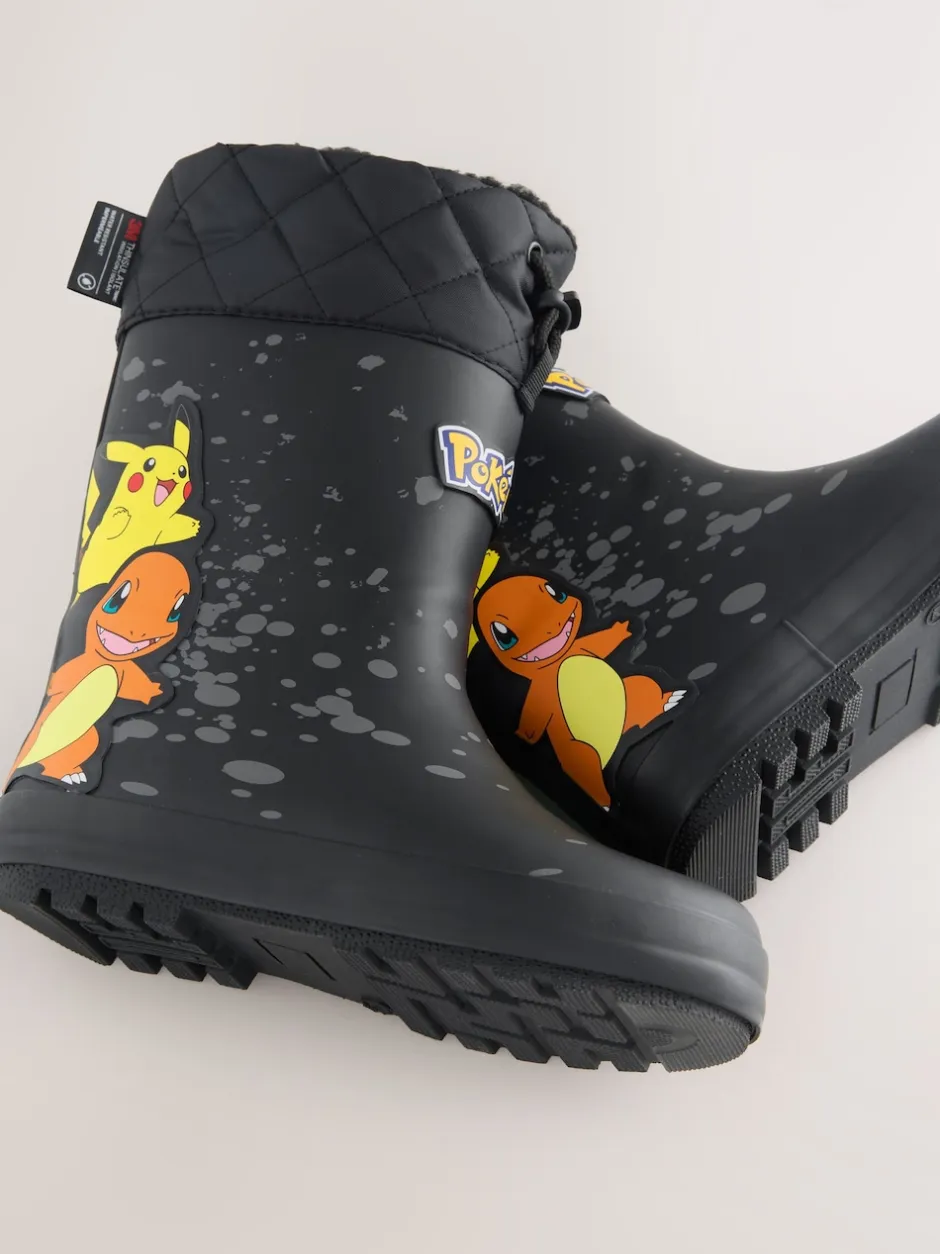 Next Noir - Bottes de pluie Pokemon à doublure chaude Clearance