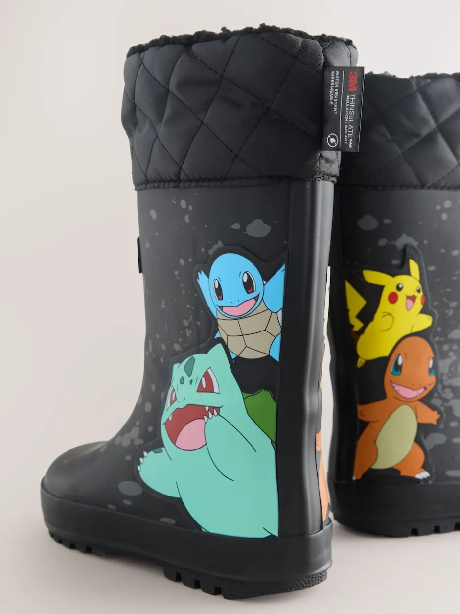 Next Noir - Bottes de pluie Pokemon à doublure chaude Clearance