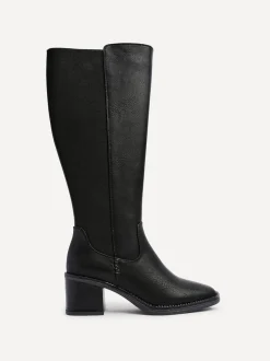 Linzi Noir - Bottes hautes Reason à talons carrés avec panneau extensible dans le dos Discount