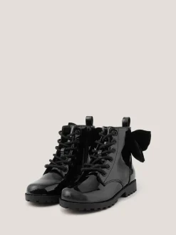Monsoon Noir - Bottes à lacets vernies Nœud Hot