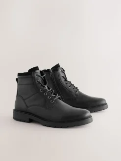 Next Noir - Bottes zippées en cuir doublées de peau de mouton Clearance