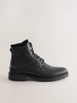 Next Noir - Bottes zippées en cuir doublées de peau de mouton Clearance