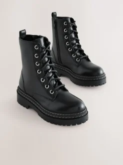 Next Noir - Bottines en cuir à semelle épaisse et lacets