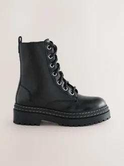 Next Noir - Bottines en cuir à semelle épaisse et lacets