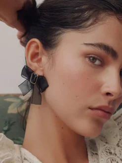 Next Noir - Boucles d’oreilles à nœud en organza Clearance