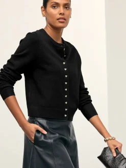 Next - Cardigan ajusté ultra-doux à col rond en laine Noir Online