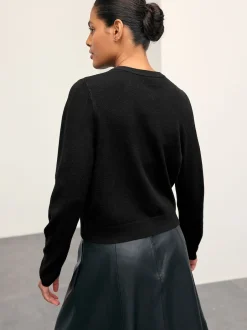 Next - Cardigan ajusté ultra-doux à col rond en laine Noir Online